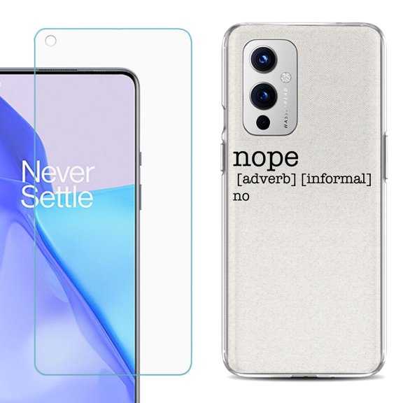 Slim-Fit TPU Phone Case Compatible with OnePlus 9 5G, with Tempered Glass Screen Protector, by OneToughShield ® - Dictionary/Nope