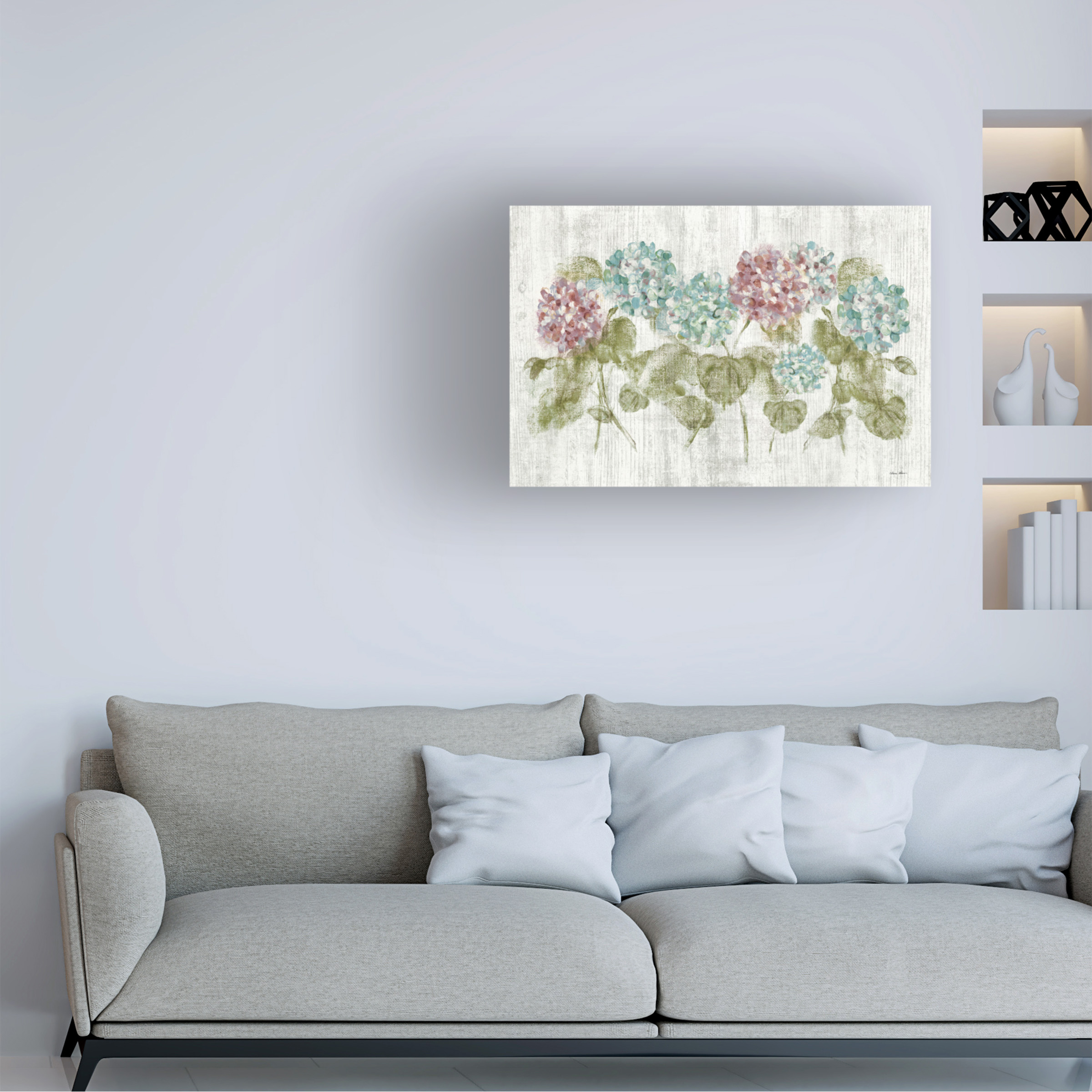 Cheri Blum 'Vibrant Row of Hydrangea on Wood' Canvas Art