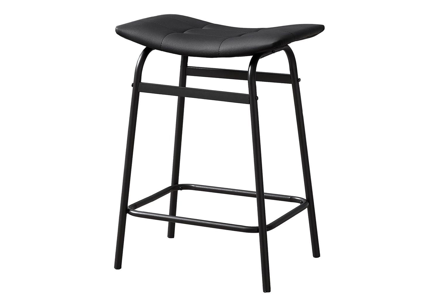 Monarch Specialties Barstool, Counter Height, Set Of 2, Kitchen, Black Leather Look, Black Metal, Contemporary, Modern