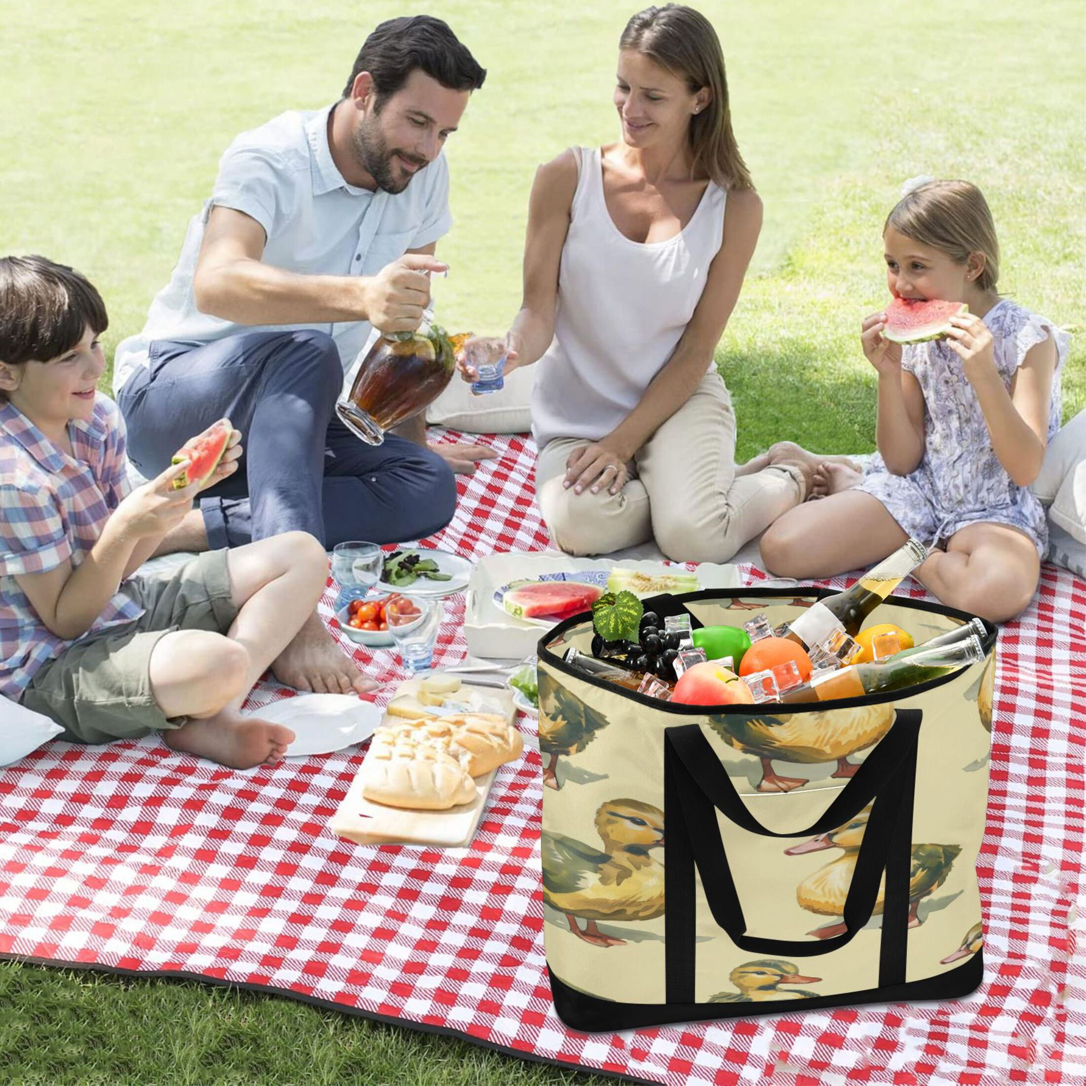 Large Hand-held Ice Pack Picnic Bag Insulation and Refrigeration Suitable for Shopping Picnics and Camping Green Duck