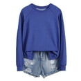 thumbnail image 1 of HNMKIU Chemises pour Femmes Chandail en Molleton pour Femmes Hauts Décontractés Raglan Manches Longues Col Rond Chandail Chandail en Molleton Décontracté Couleur Unie Hauts, 1 of 4