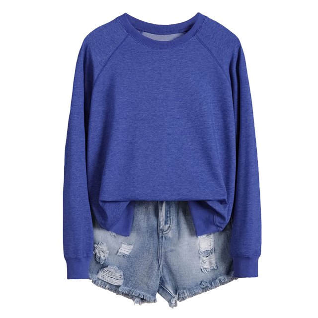 HNMKIU Chemises pour Femmes Chandail en Molleton pour Femmes Hauts Décontractés Raglan Manches Longues Col Rond Chandail Chandail en Molleton Décontracté Couleur Unie Hauts