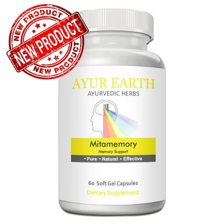 Mitamemory Supplement - Natural Memory Supplements - Ayurvedic Memory Support Pills - Brain Activity, Focus, & Energy Booster - Decrease Anxiety & Stress Levels - 30 Day Supply (60 Softgel