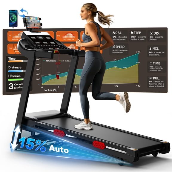 3.8 HP Smart Folding Treadmill for Home with Incline - Extra LargeLED Screen, 9.0MPH Max Speed, Bluetooth Speaker, 330LBS Capacity, Home Office Treadmills for Running Jogging Walking