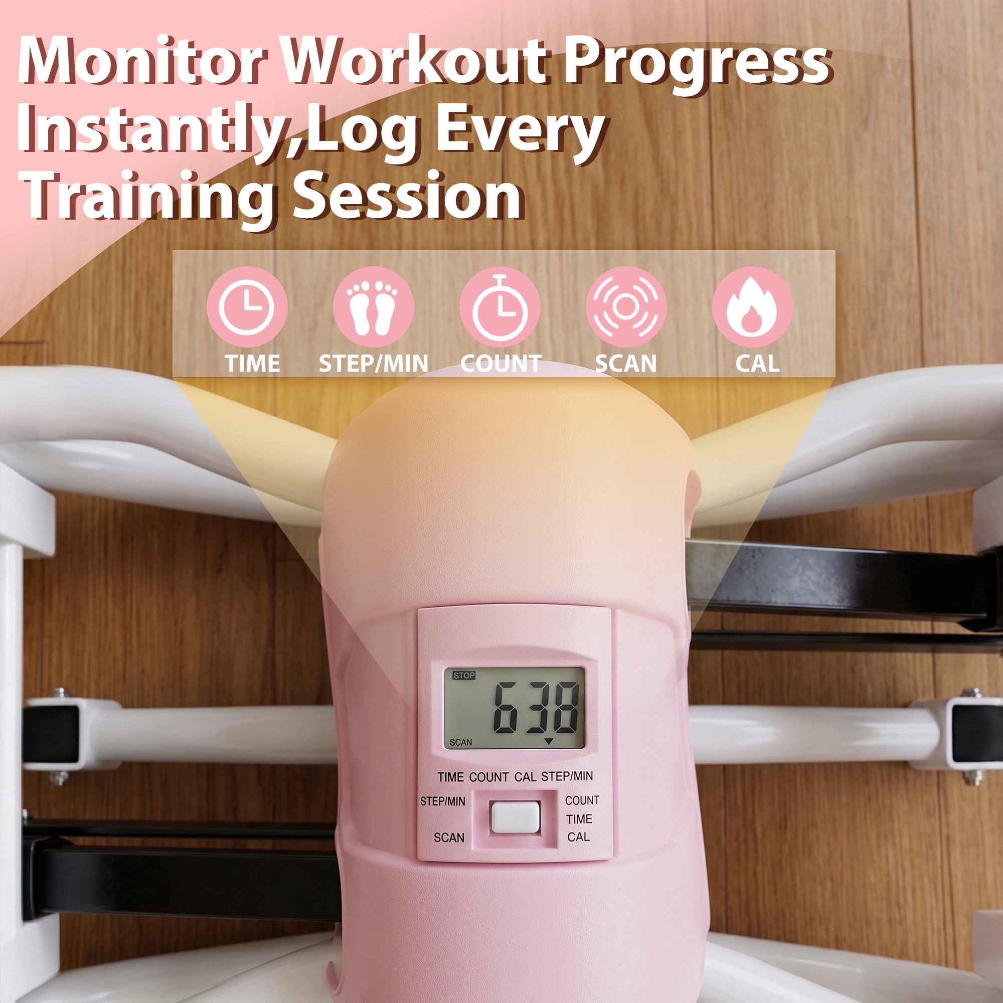 Leumius Rock Stepper for Exercise,Side-to-Side Stepper Machine with Resistance Bands & Digital Display,Foldable Mini Stepper for Home Workout,Pink