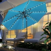 Ainfox 10ft Patio Umbrella with lights, Outdoor Table Sun Shade Umbrellas with Push Button Tilt/Crank, 8 ribs,Lake Blue