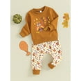thumbnail image 3 of Conjunto de sudadera con estampado de calabaza y letras para bebé recién nacido, pantalones deportivos deportivos, ropa de otoño e invierno, 3 of 7