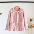thumbnail image 5 of XRoczxe Women Fuzzy Fleece Button Front Sleep Jacket Lace Ruffle Peter Pan Collar Large Side Pockets Soft Warm Winter Loungewear Coat 7 Elegant Solid Colors, 5 of 5