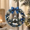thumbnail image 4 of Christmas Wreath Hanging Ornament Blue Winter Church Snowflake Design for Front Door Home Indoor Christmas Decor Holiday Gift, 4 of 4