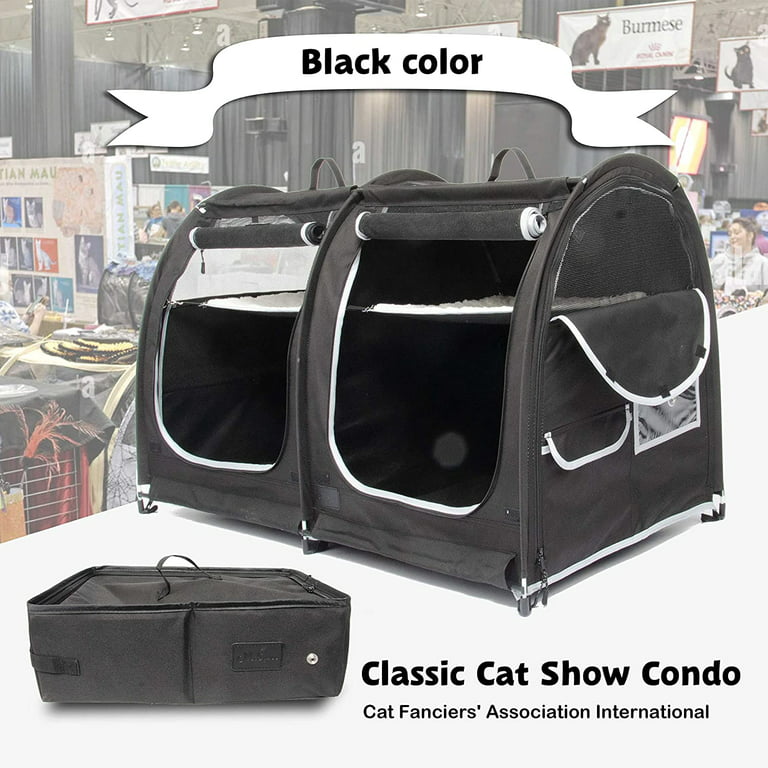 porayhut Mispace Portable 2 Pet Carriers for Cats Collapsible Cat Condo for Car Travel Pet Kennel Show Cages with Portable Carry Bag Hammocks Mats and Litter