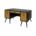 thumbnail image 2 of Mid-Century Half Pedestal Executive Desk Office Desk Fully Assembled Black Wood, 2 of 12