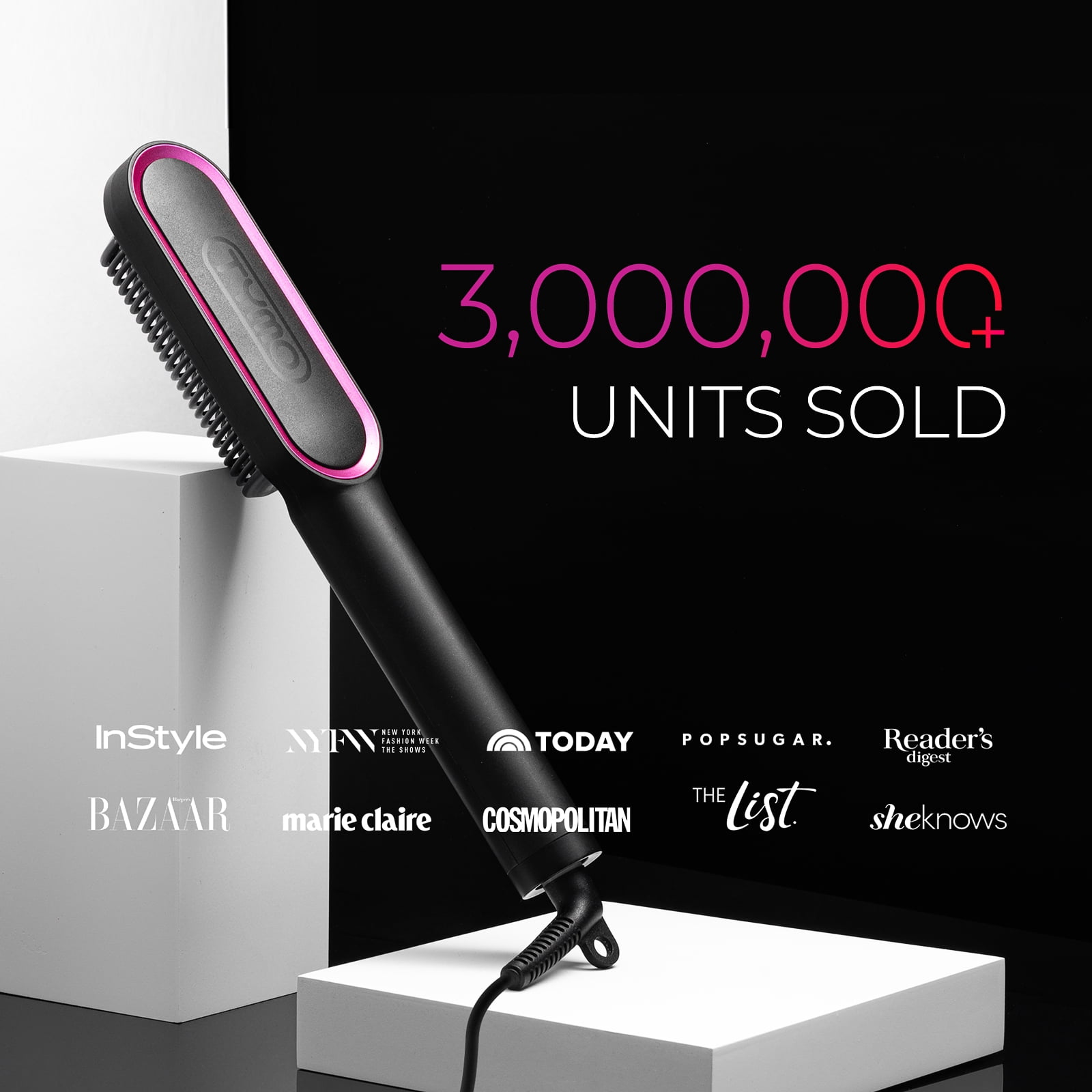 TYMO Ring Hair Straightener Brush, Flat Iron Comb, 5 Temp Settings & 20s Fast Heating, Dual Voltage,Black