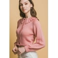 thumbnail image 5 of Saronite Short Collared Long Sleeve Ribbed Knit Thermal Sweater Top, Pink (Women's), 5 of 5
