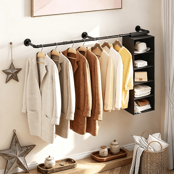 72" Heavy Duty Wall Mounted Garment Rack – Metal Hanging Rod for Laundry room, bedroom, retail store, living room
