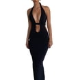 thumbnail image 2 of Spaghetti Strap Sleeveless Cut Out Maxi Dress Backless Slim Fit Split Long Dress Halter Night Party Dress Summer Wear, 2 of 10