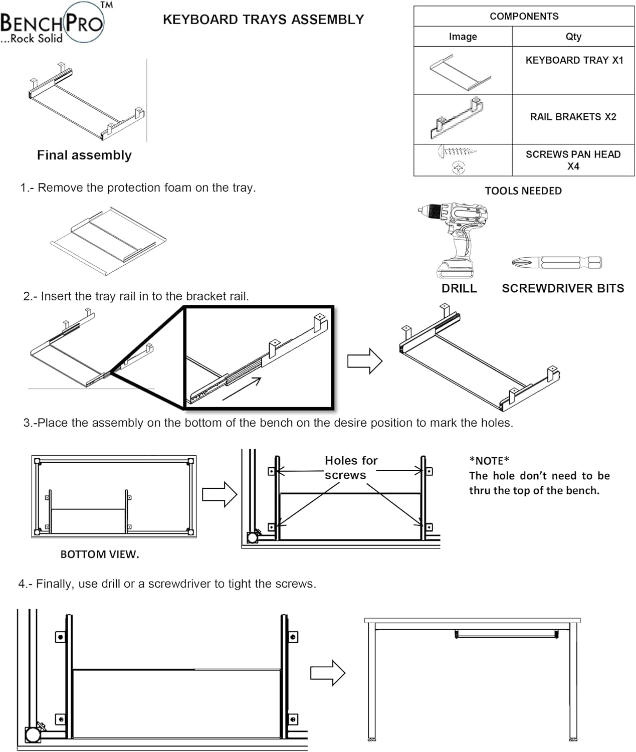 BenchPro Keyboard Tray Hardwood Butcher Block, 9" D x 27" L
