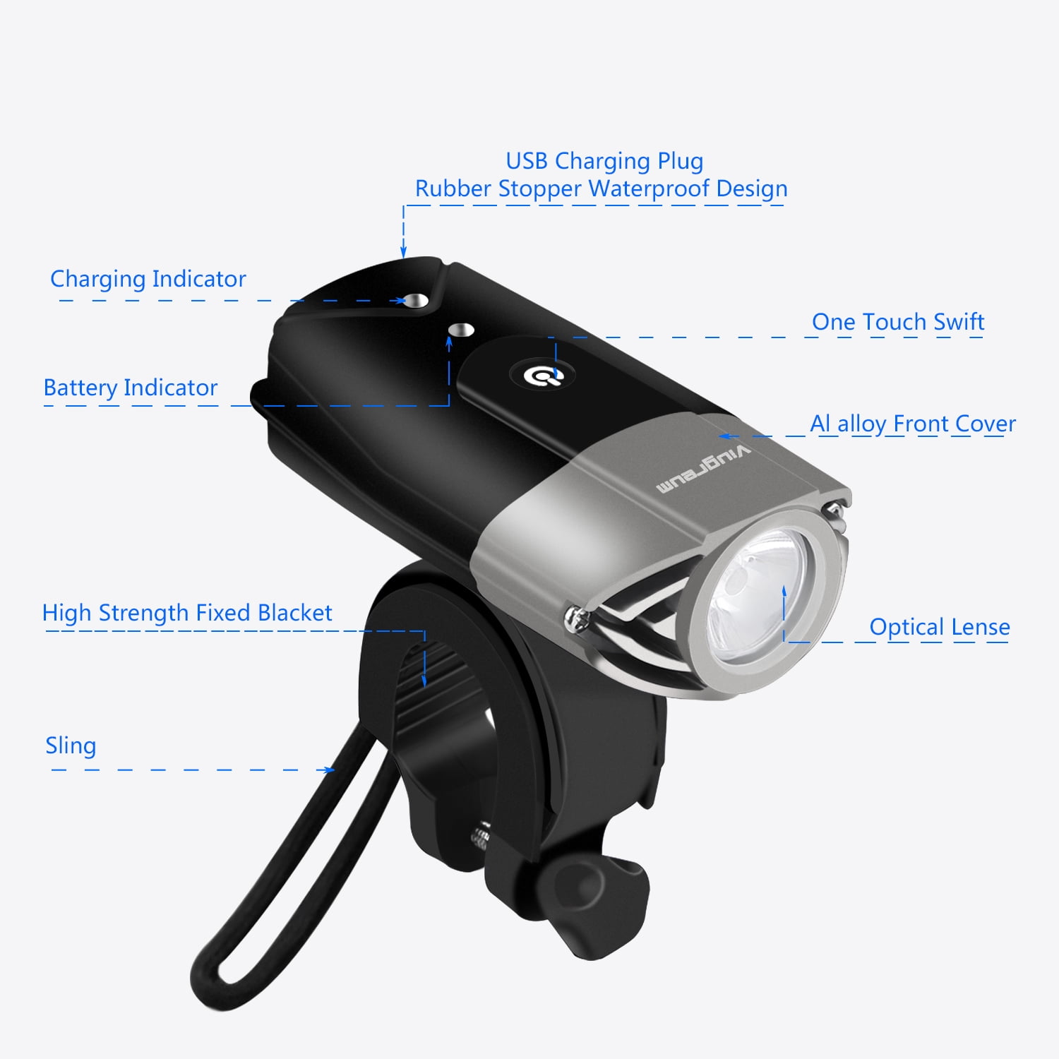 New USB Rechargeable LED Bright Bike Front Headlight and Rear Tail Light Set