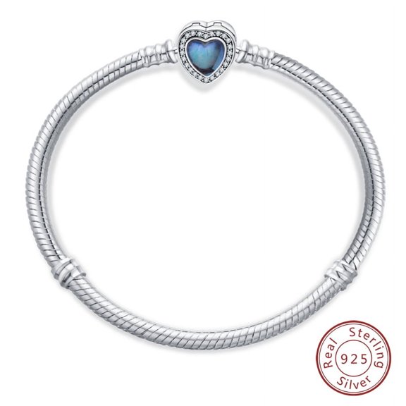 BONZEUS 925 Sterling Silver Charm Bracelet with Star, Moon, Sun & Clover - Green Zircon - Available in 17-20CM