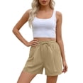 thumbnail image 6 of Frostluinai Womens Linen Shorts with Pockets Pantalones Cortos Baggy Wide Leg Lounge Shorts Elastic Waist Summer Short Trousers Beige M, 6 of 9