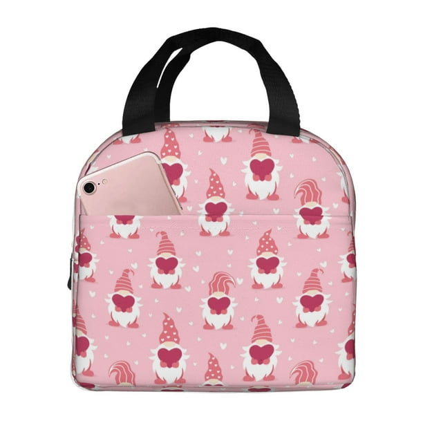 Easygdp Valentine's day gnomes Bolsa Térmica Premium - Tela Oxford Impermeable, Gran Capacidad, Bolsillo Frontal, Unisex para Trabajo, Escuela, Actividades al Aire Libre y Picnics