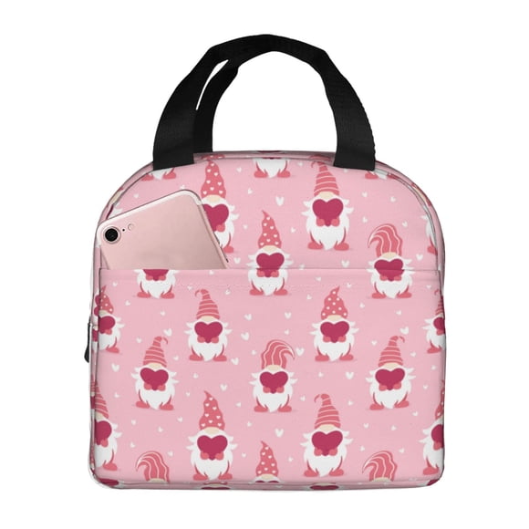 Easygdp Valentine's day gnomes Bolsa Térmica Premium - Tela Oxford Impermeable, Gran Capacidad, Bolsillo Frontal, Unisex para Trabajo, Escuela, Actividades al Aire Libre y Picnics