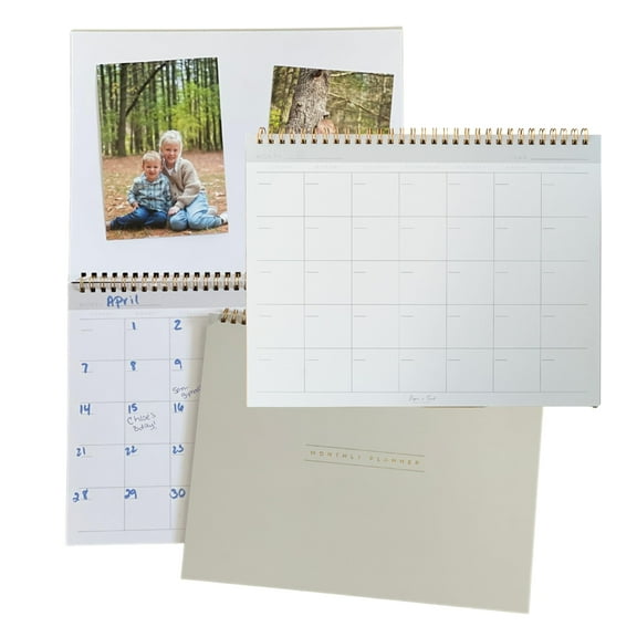 Blank Scrapbook Wall Calendar, Undated Monthly Planner, Large 8.5x11" - Spiral Bound - 15 Months