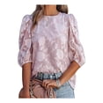 thumbnail image 3 of Gzhioc Women's Summer Casual T-shirt Tops Half Puff Sleeve Round Neck Loose Floral Blouse,S-2XL, 3 of 6