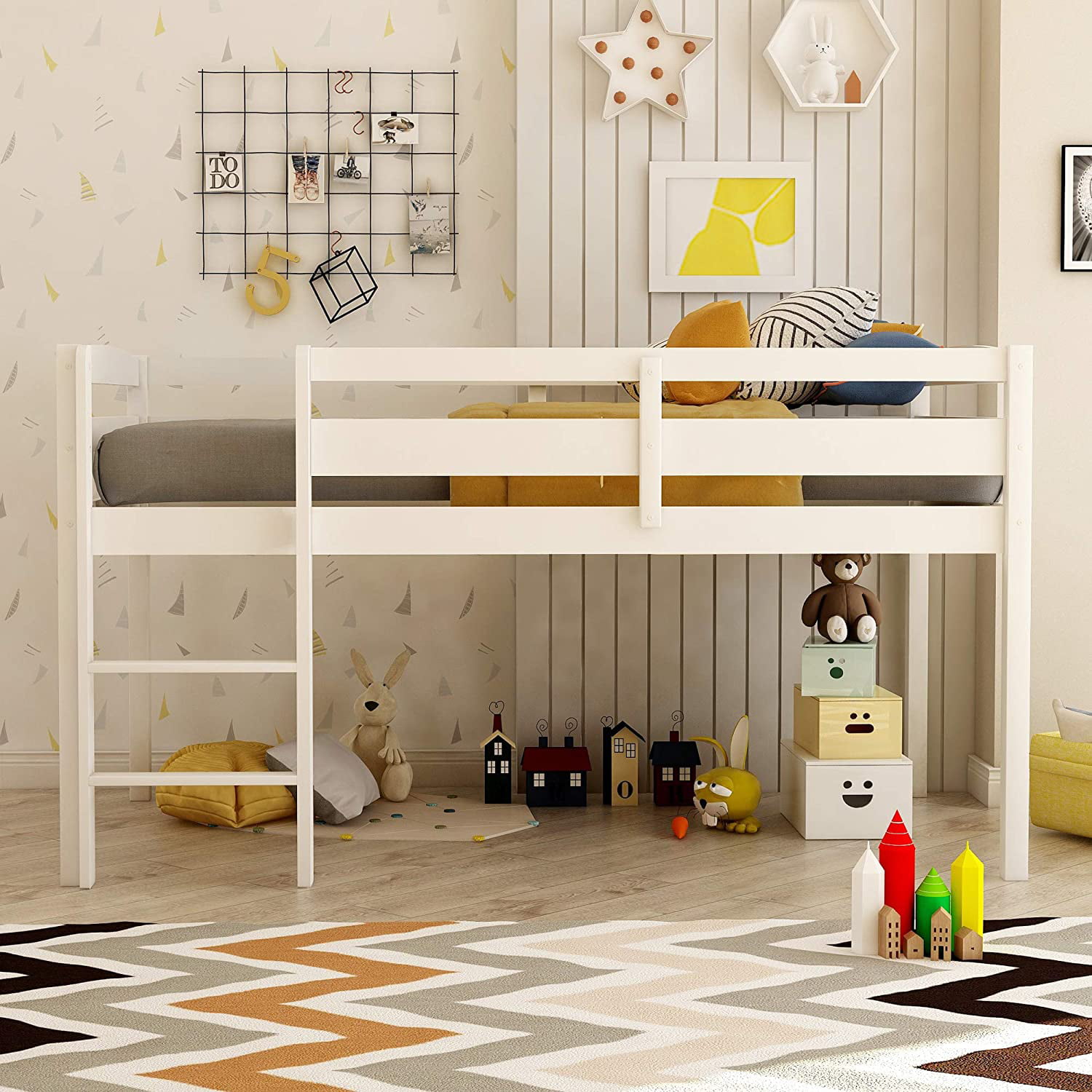 Churanty Twin Loft Bed for Kids with Ladder,Wood Kids Low Loft Bed