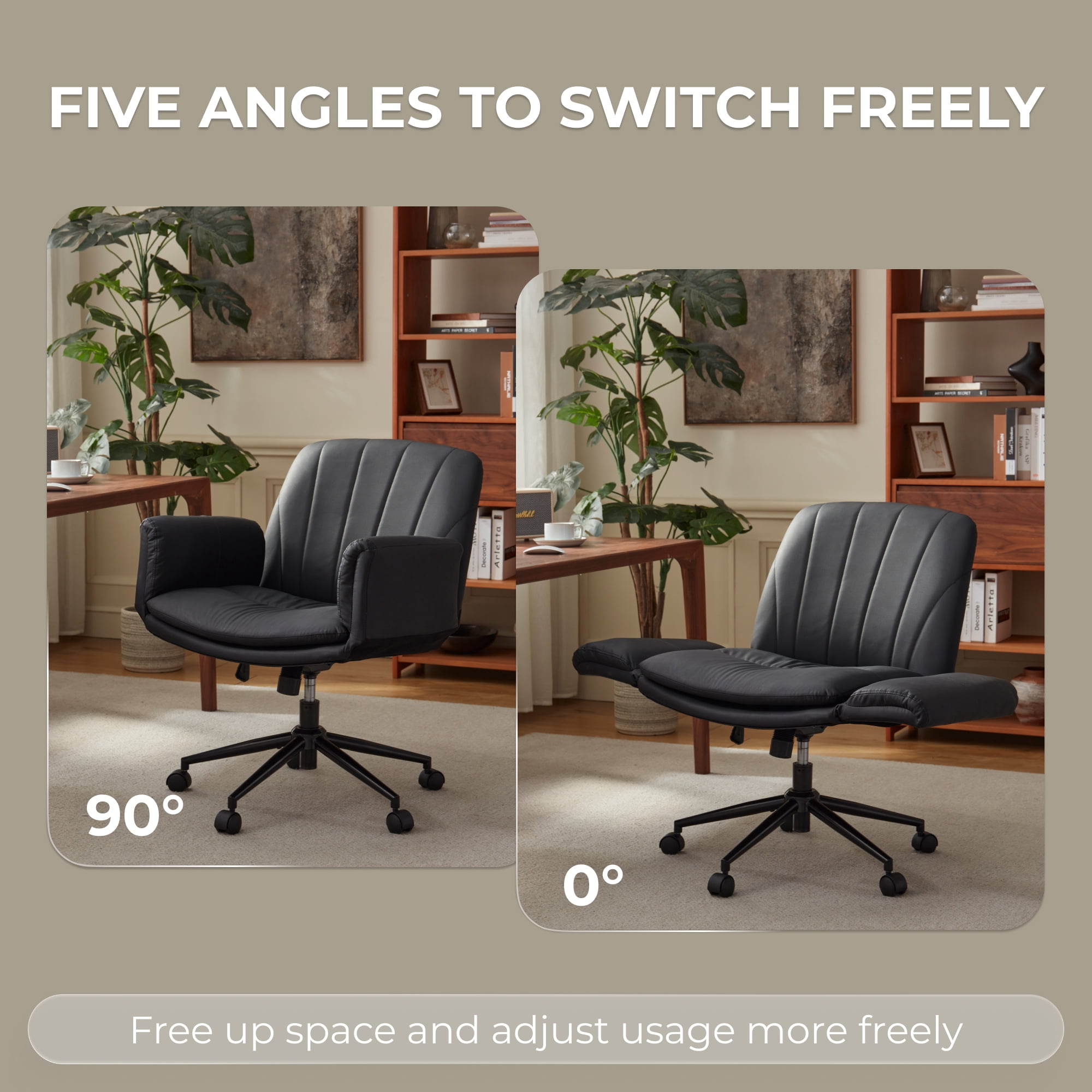 GOOSEA Adult PU Leather Criss Cross Indoor Makeup and Gaming Swivel and Adjustable Arms Office Chairs, Black