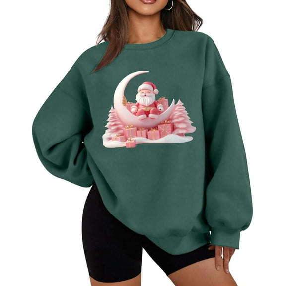 Lorytime Christmas Womens Sweatshirt Oversized Santa Claus Plush Shirt Crew Neck Long Sleeve Pullover Loose Tops
