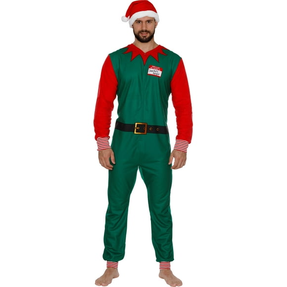 Secret Santa Adult Mens Womens Christmas Holiday Elf Onesie Pajama