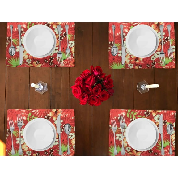 Hawaiian Tropical Print Cotton Dinner Table Placemats Holiday Home Decoration 13" x 19" (Pack of 4)