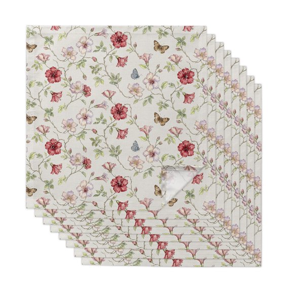 Cloth Napkins Set of 8 - 20x20 Inches, Spring Floral Washable Reusable Table Napkins, Elegant Pastoral Flowers Rustic Soft & Absortbent Dining Napkin for Party Wedding Hotel Restaurant