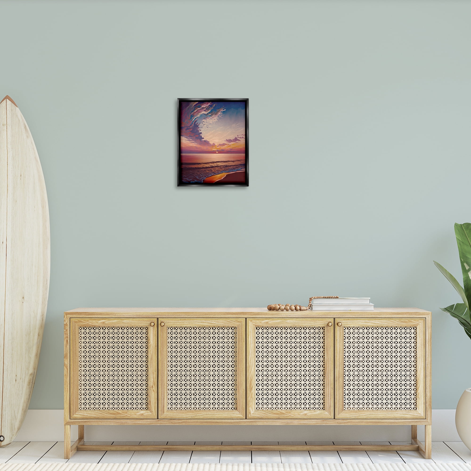 Stupell Industries Fabulous Sunset at Beach Nautical & Beach Painting Black Floater Framed Canvas Art Print Wall Art, 17 x 21