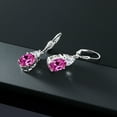 thumbnail image 4 of Gem Stone King 925 Sterling Silver Pink Created Sapphire and White Moissanite Dangle Earrings for Women (7.44 Cttw, Gemstone September Birthstone, Oval 10X8MM, Trillion 5MM), 4 of 4
