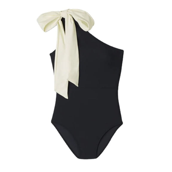 ZQUUVOU Women's One Shoulder One Piece Swimsuit Full Coverage Tummy Control Bathing Suit with Tie Knot Swimwear Black