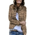thumbnail image 2 of IROINNID Women's Casual Short Jacket Stand Collar Print Open Front Long Sleeve Outwear, Brown, 2 of 6