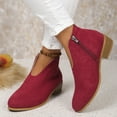 thumbnail image 5 of Roncen Women's Low Heel Suede Ankle Boots - Vintage Classic Block Heel with Side Zipper, Round Toe V-Cut Design for Trendy Fall/Winter Style, 5 of 7