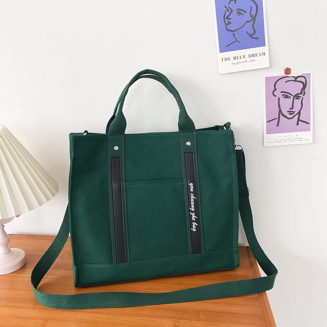 Bolso cruzado japonés Harajuku de lona retro para mujer, bolso grande con asa superior (verde) Likrtyny Para estrenar