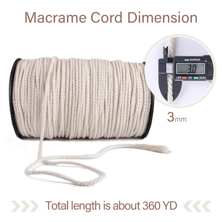 Lanney Macrame Cord 3mm x 360 Yards, Cotton Rope for Craft Wall Hangings  Long-lasting