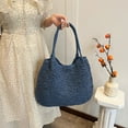thumbnail image 2 of Women Straw Tote Handbag Large Capacity Retro Straw Bag Ladies Summer Beach Bag Weaving Shoulder Bag (Blue), 2 of 10