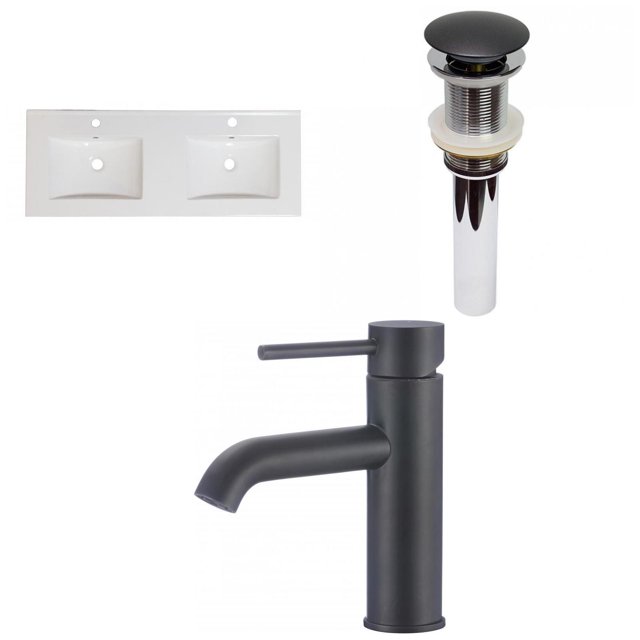 American Imaginations 48-in. W 1 Hole Ceramic Top Set In White Color - Drain Incl. AI-32676