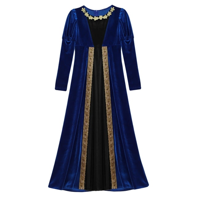 YiZYiF Costume de Princesse Médiévale pour Filles, Robe de Princesse Renaissance Rétro, Thème d'Halloween, Robes de Bal, Bleu Royal 14
