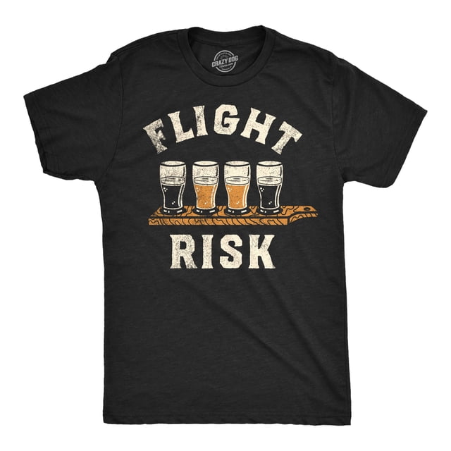 Mens Flight Risk Funny T Shirts Sarcastic Drinking Graphic Tee for Men (Heather Black - Flight Risk) - M