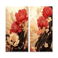 thumbnail image 2 of Designart "Vintage Sakura Scarlet Blossoms in Retro Japan II" Chrysanthemums Wall Art Set Of 2 - Traditional Red Gallery Wall Set For Home Decor, 2 of 6
