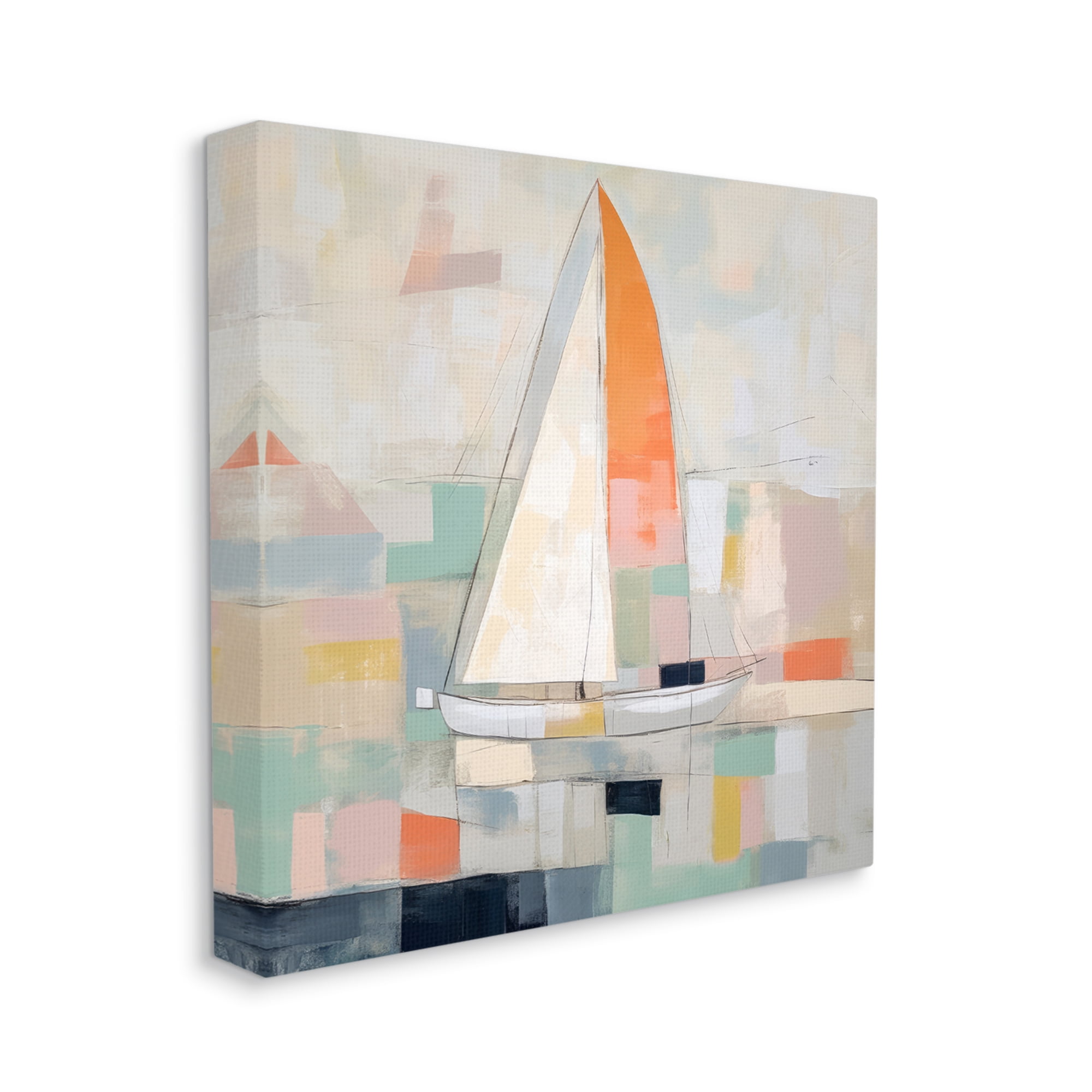 Stupell Industries Contemporary Sailboat Painting Abstract Painting Gallery Wrapped Canvas Art Print Wall Art, 17 x 17