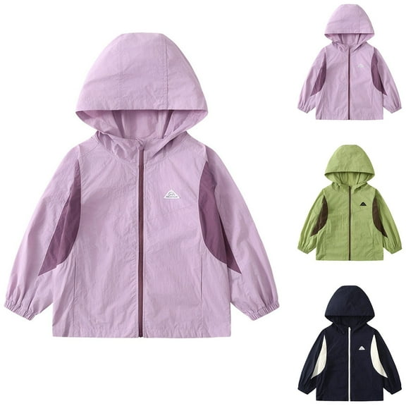 Viluyesy Boys Girls Jackets 10-12T, Zip-Up Long Sleeve Hooded Lightweight Casual Windbreaker Outwear Purple(3-15T)