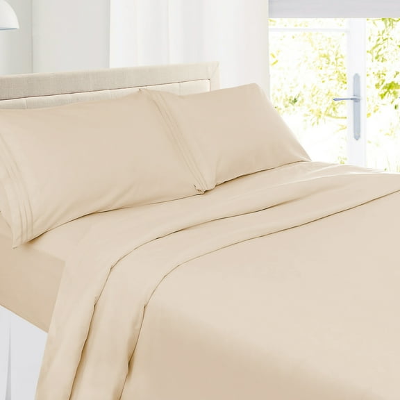 Clara Clark Premier 1800 Microfiber Collection 3-Line Bed Sheet Set, Cal King Size, Beige