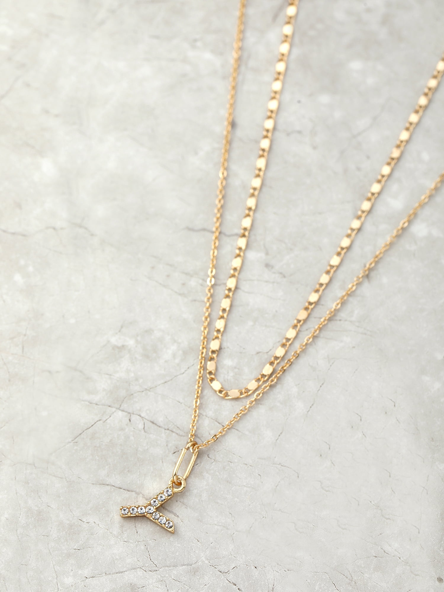 Time and Tru Goldtone Initial Letter Necklace Set for Women, 2 Piece Set
