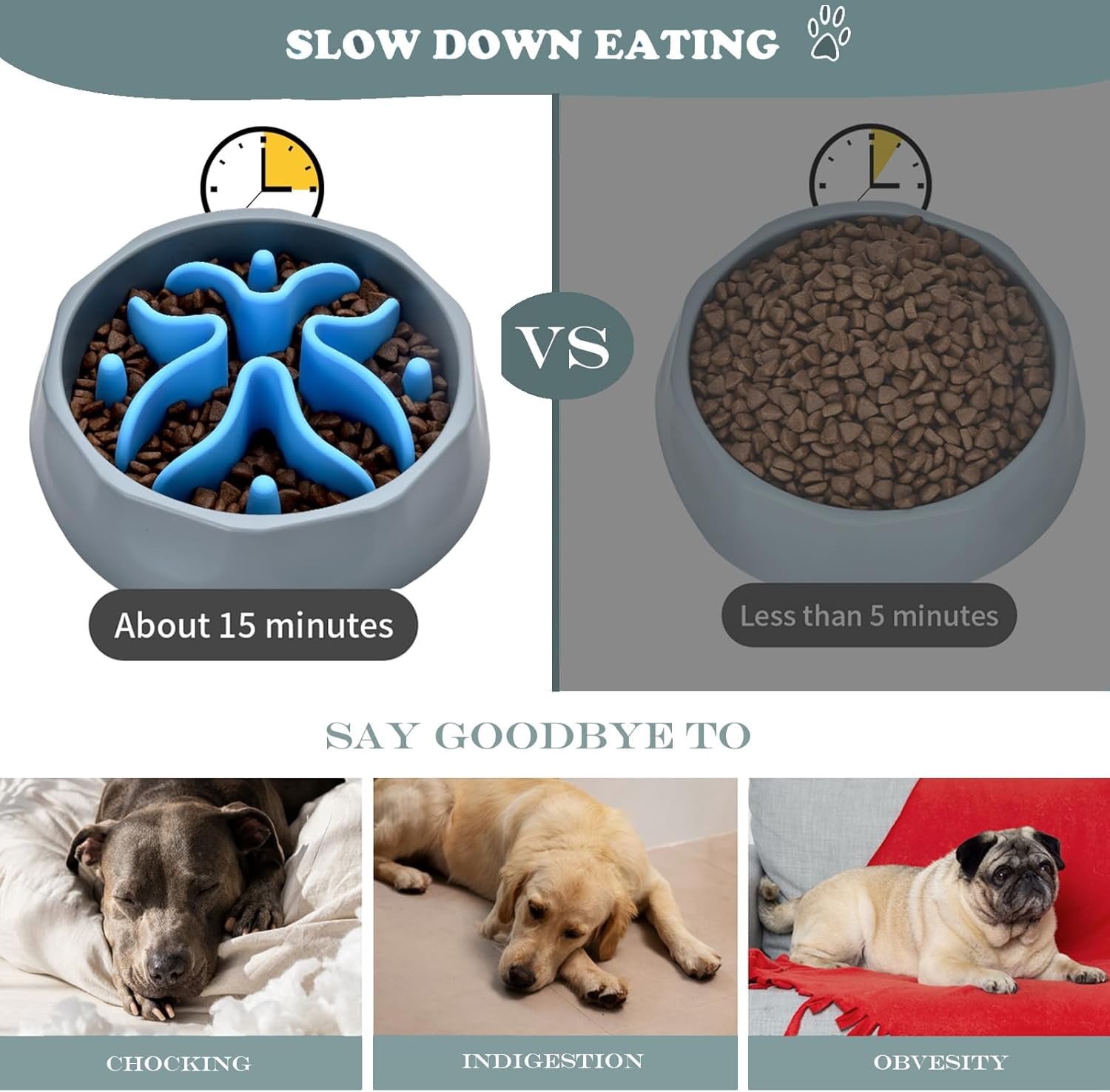 Slow Feeder Dog Bowls Insert, Silicone Slow Feeder Bowl with Strong Suction Cups Perfect for Stainless Steel Glass Ceramic Dog Bowls (Blue, Large Size)